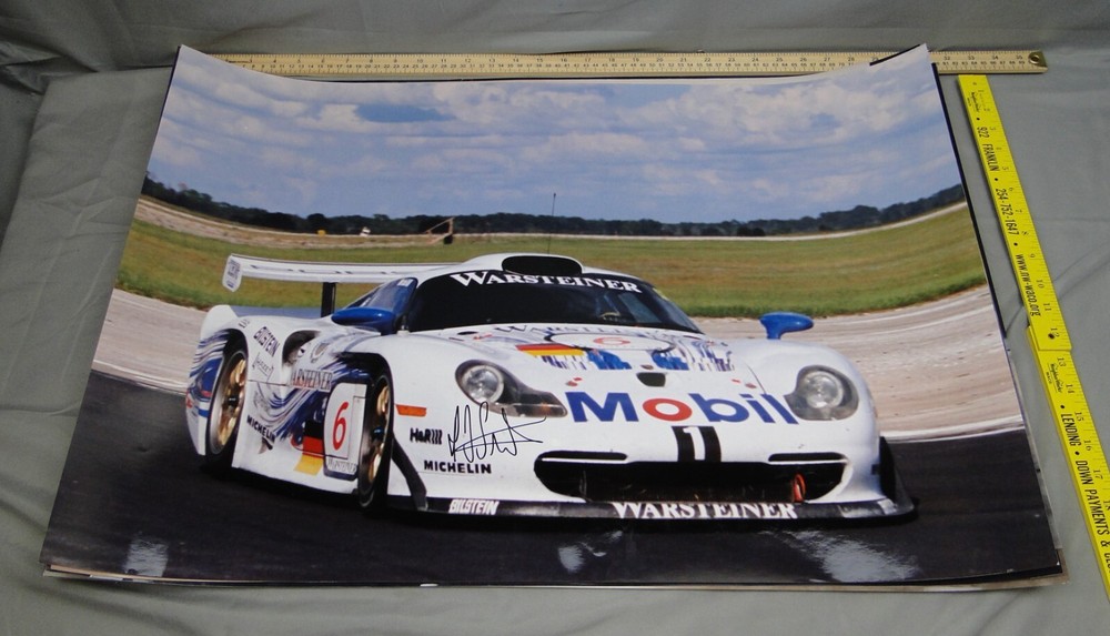Hans-Joachim Stuck Autograph 30x20 Photo Warsteiner Porsche Mobil IMSA Le Mans