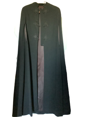 ANTIQUE 1940’s WOMEN’S BLACK HEAVY BLEND CASHMERE WOOL,ARMHOLES CAPE SIZE  M
