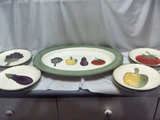 9 Pc Vintage Harry & David Platter 8 Luncheon Plates Artichoke Eggplant NICE