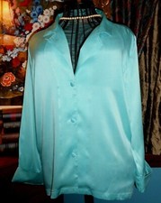 M/L Silk Satin Victoria's Secret Hostess Pajama PJ Top Robins Egg Blue Aqua
