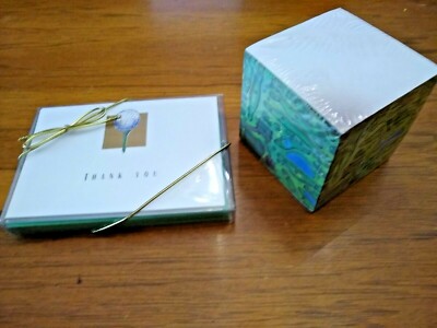 BOX of 10 Coloriginals Blank Thank-you NOTES & 700-sheet NOTE CUBE  *GOLF GIFTS*