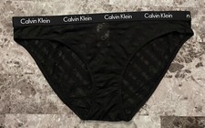 NWOT CALVIN KLEIN MEDIUM BLACK SHEER MESH LOGO THICK WAISTBAND BIKINI PANTIES