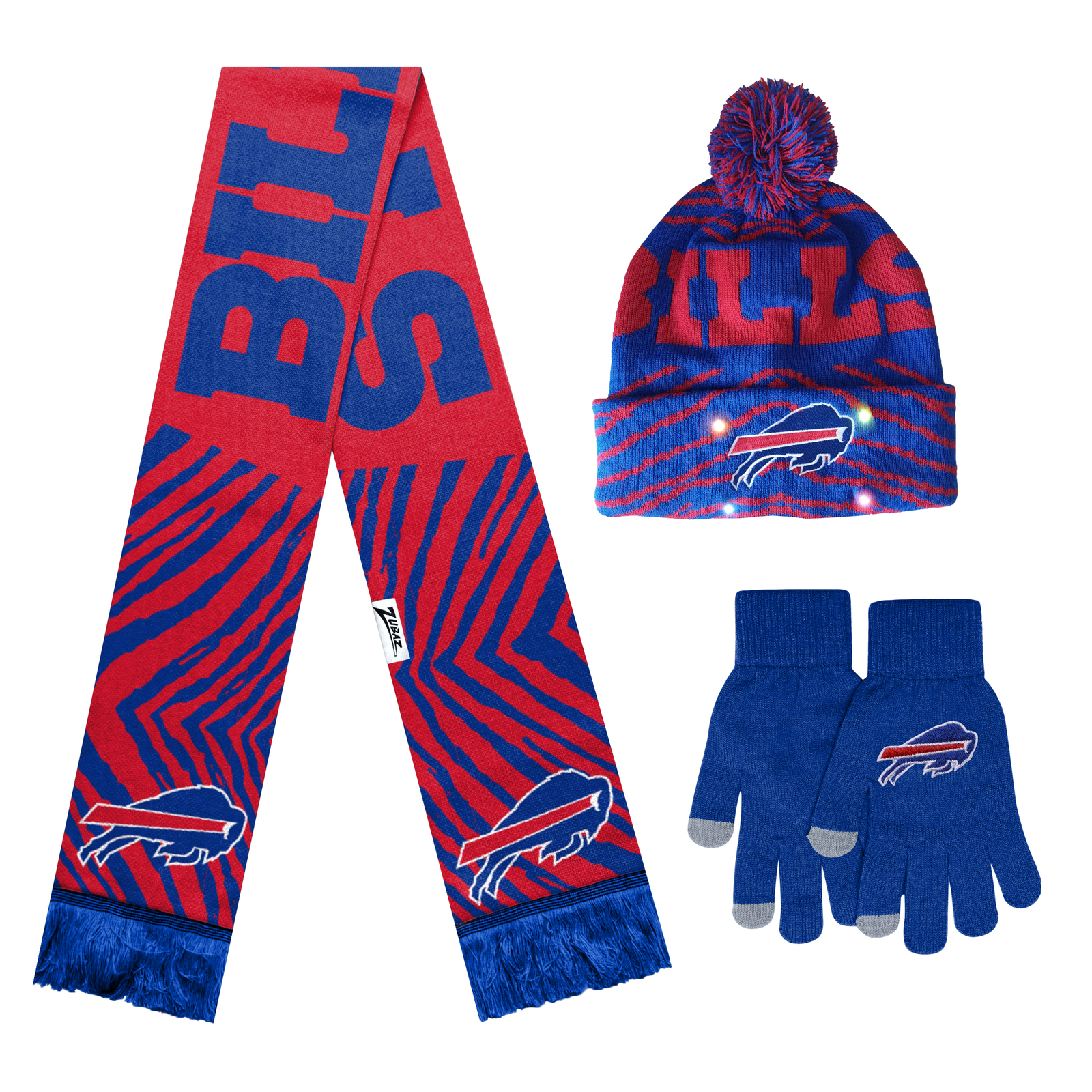 Зимний комплект из перчаток, шарфа и шапки FOCO X Zubaz NFL, 3 упаковки, Buffalo Bills