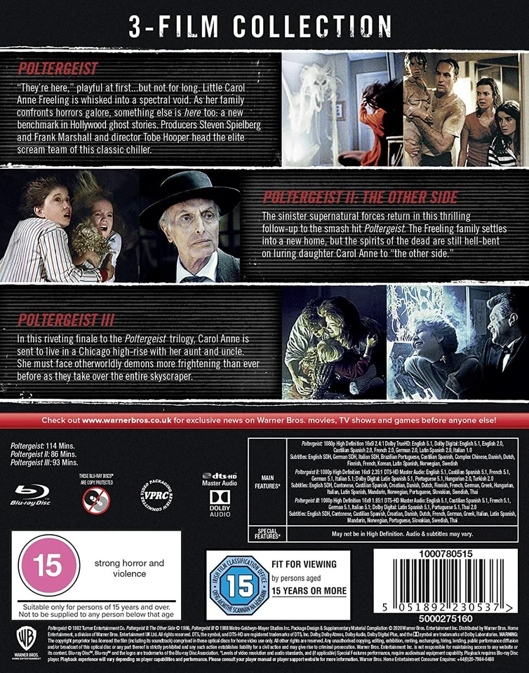 POLTERGEIST TRILOGY COLLECTION 3 Film Blu-Ray Set BRAND NEW Free Ship - Image 2 of 2