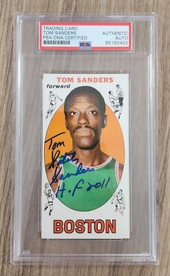Tom Satch Sanders Signed 1969 Topps Basketball Rookie RC Card #72 HOF AUTO PSA