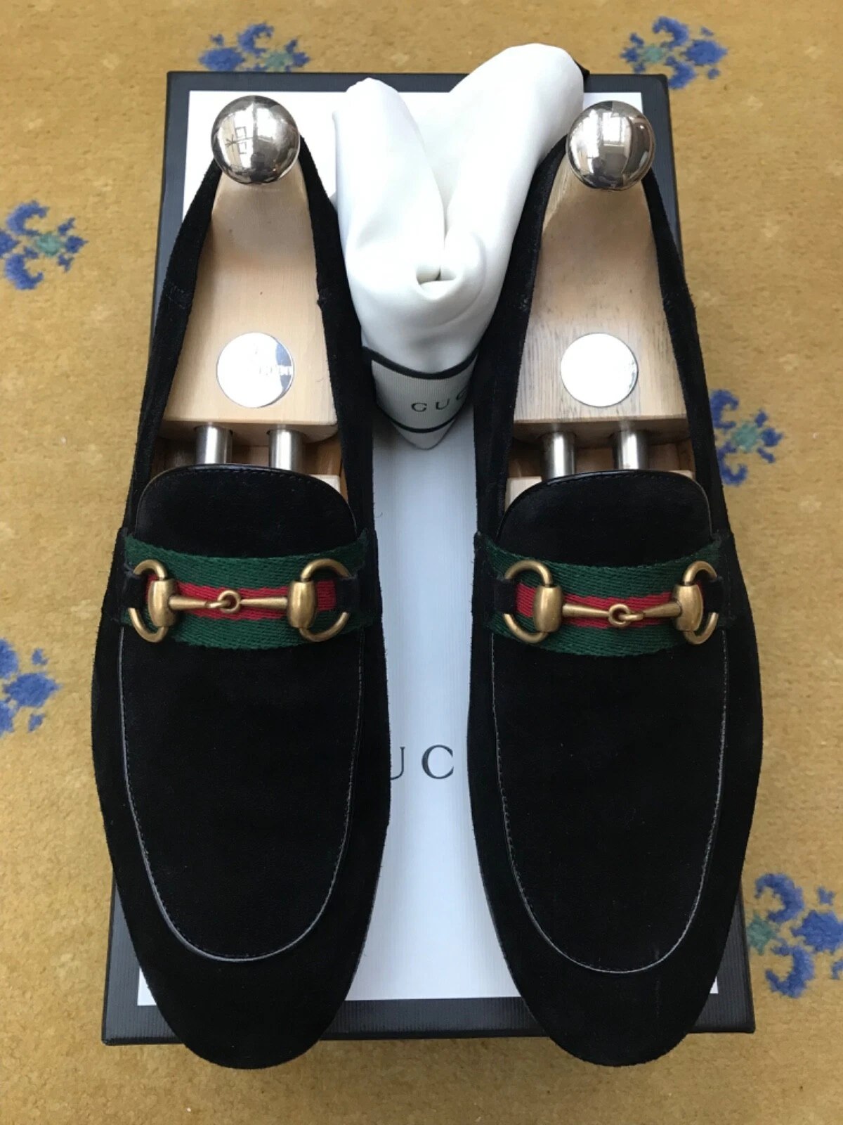 Mocassins Gucci chaussures en daim noir Horsebit Web rouge Brixton hommes UK 7 US 8 EU 41