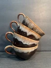 Vintage McCoy Style Brown Dip Glazed Tea Cups 4X / Pottery
