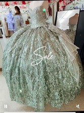 Sage Green And Silver Quinceanera Dress