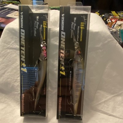 Megabass Vision ONETEN+1 Jerkbait 4-3/8in lot of 2 MG sec shadow/GG hasu red eye