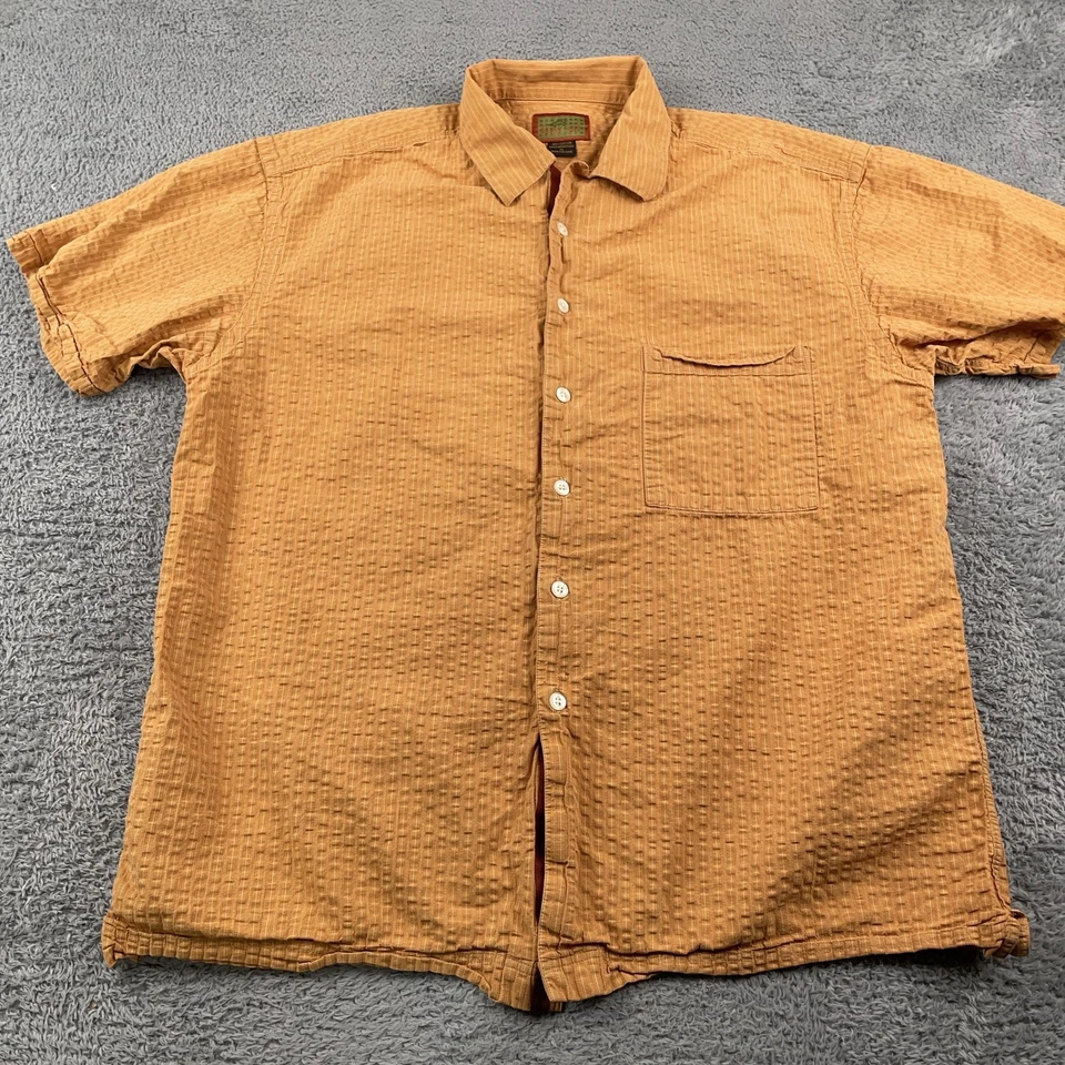 Horny Toad Shirt Mens XL Orange Seersucker Short Sleeve Button Front Casual - Image 2 of 4