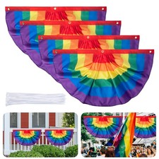 4PCS Rainbow Pride Bunting Flag, 3 x1.5 Ft Rainbow Gay Pride Pleated Fan Flag...