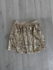 H M Girls Gold Sequin Elastic Waist Skirt 8