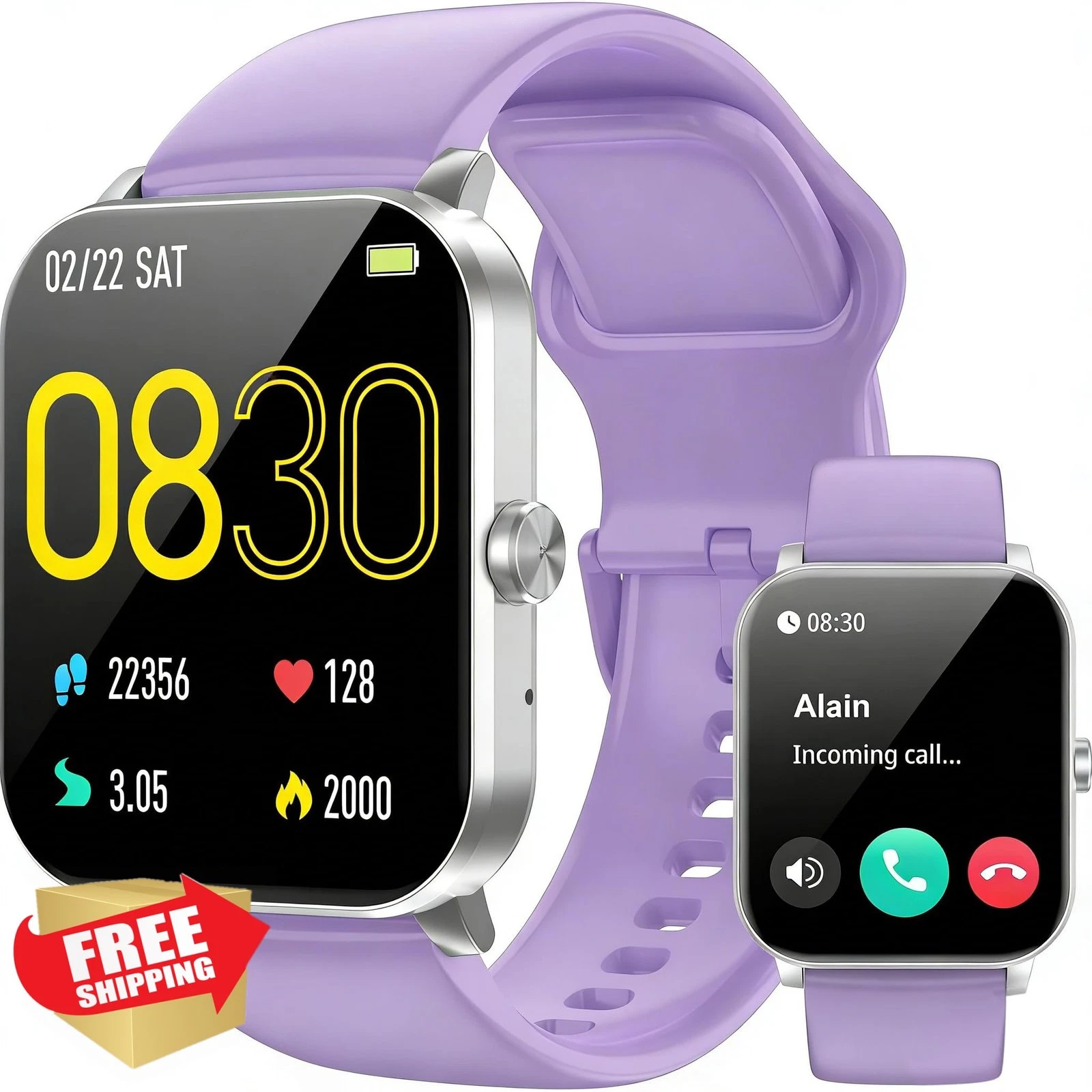 Smart Watch Purple 1.85" HD Fitness Tracker Heart Rate Calls iOS