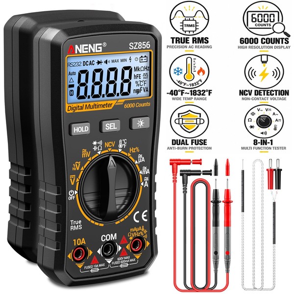 ANENG SZ856 Multímetro Digital True RMS 6000 Cuentas Rango Automático AC/DC Probador US