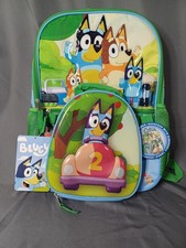 Bluey Kids Backpack Green 17" 2 Piece Set With Lunch Tote Padded Straps School