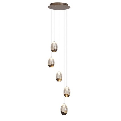Pendelleuchte 5-flammig Multidrop warm LED Metall Champagner Glas Decke Treppenhaus