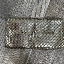 Vtg Whiting Davis Silver Mesh Metal Evening Bag Purse Clutch Rhinestone Clasp