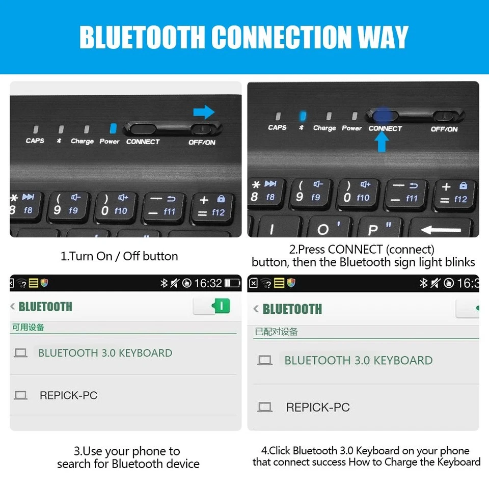 Teclado Bluetooth Inalámbrico Portátil con Estuche de Cuero, Teclado Universal con... Foto 2 de 4