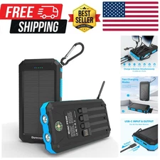Solar Charger Power Bank 20,000mAh, Portable Charger, 4 Cables 3 Ports Fast C...