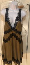 Urban Outfitters Tiffany Lace Slip/Mini Dress Olive Green Black  large EUC