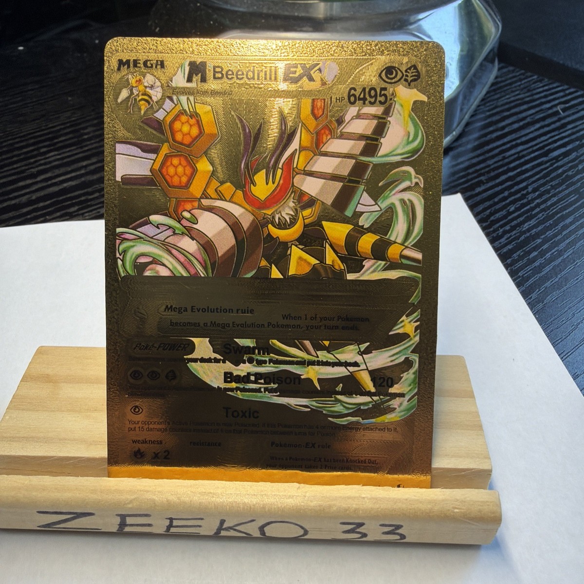 Mega Beedrill Ex Gold Foil Fan Art Display Hp 6495 Swarm 159/300