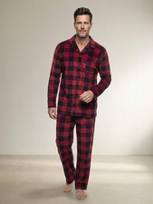 Henry Terre Herren Pyjama Kent Velour M-3XL Baumwoll-Mix Karo Design Holzf&auml;ller