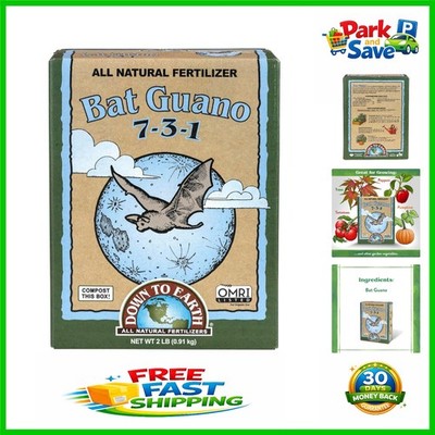 Down To Earth 2 lb Organic Bat Guano, Fast-Acting Plant Food for Growth 7-3-1