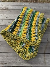 Handmade Crochet Baby Blanket   Yellow, Green  White Afghan 36x24 Unisex Gift