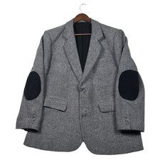 Vintage Pendleton Wool Herringbone Blazer Elbow Patches Sport Coat Gray Men's L