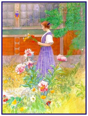 Lisbeth Garden Peony Flowers Swedish Carl Larsson Counted Cross Stitch Pattern