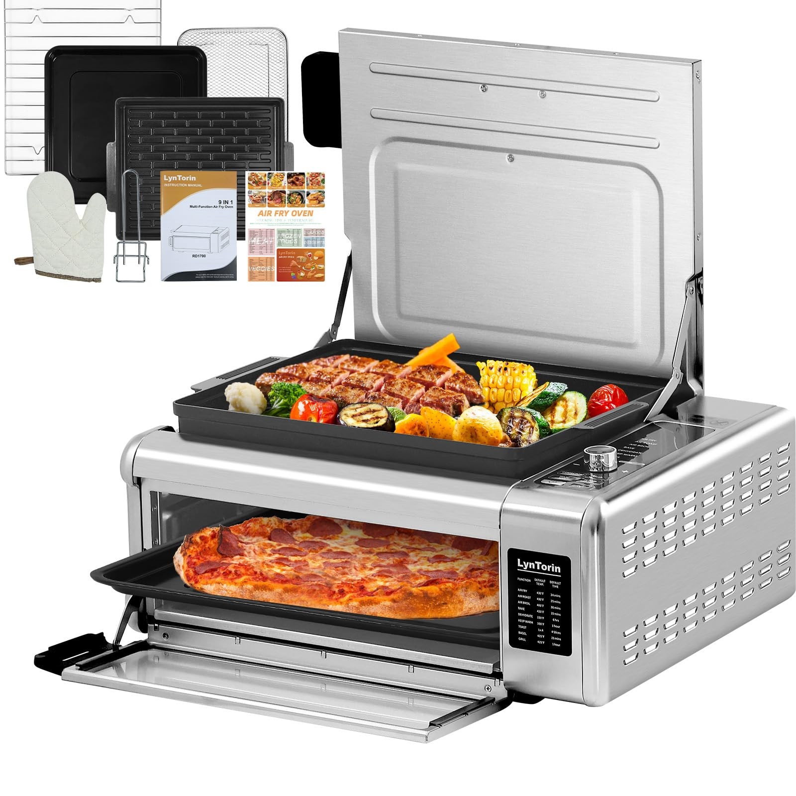 10-in-1 Digital Convection Toaster Oven with Frying Pan and Pizza Combo Flip Function