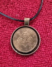 Edelweiss Flowers Austria Austrian Real Schilling Coin Necklace Pendant Charm