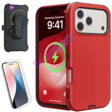 Red Case For iPhone 17 Pro Max  SHockproof Rugged Defender Case +Belt Clip 