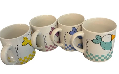 VTG 1985 Set Of 4 Geese Stoneware Mugs By Splashware New In Opened Box. B3-12