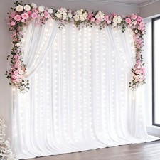 2 PCS 5x10 Ft White Backdrop Curtains Lights Wrinkle Free Drapes Wedding Party