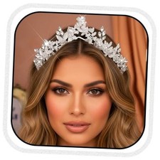 Rhinestone Crown and Tiara Silver Crystal Wedding Headband Leaf Bridal Hair