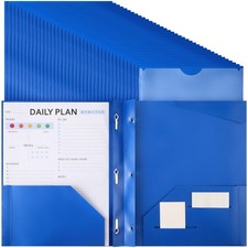 48 Pack Plastic Folders with 3 Prongs Bulk Heavy Duty Folders with Clear Fron...