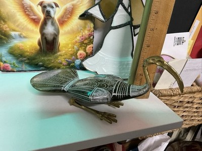 Egyptian Ibis Bird Figurine   Carved Soapstone with Brass Head & Legs T21