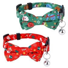 2pcs Christmas Bow Tie Cat Collar with Bells, Snowman Cat Collar Xmas