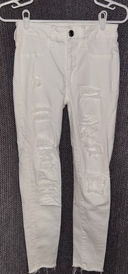 American Eagle Distressed High Rise Jegging Crop, White, Size 4