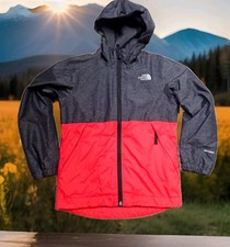 the NORTH FACE DRYVENT HOODED JACKET FLEECE LINED Boy's sz small 7/8 Gray/Red