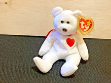 1994 VALENTINO THE BEAR WHITE  & RED HEART TY BEANIE BABY WITH CANDAIAN TUSH TAG