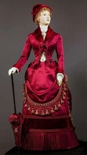 Classic Crimson Victorian Dresses European Vintage Lace Satin 3D Floral Pleated