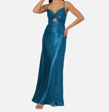 Adrianna Papell Women's Blue V-Neck Twist Sleeveless Gown Dress Size 12