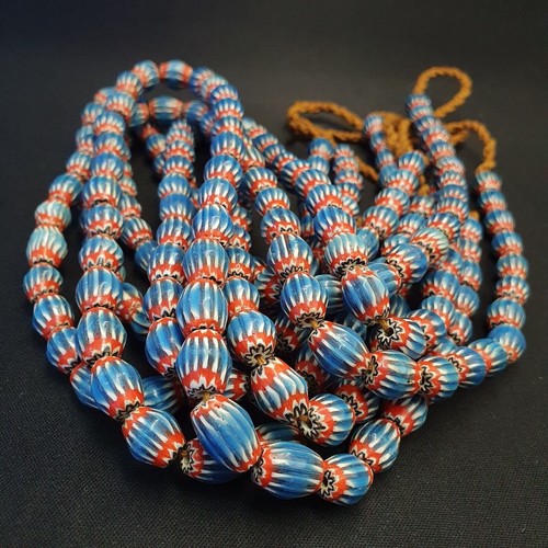Vintage venetian african style blue glass chevron 10mmx12mm beads long