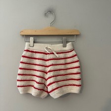 zara girls' cream crochet shorts red strip 5-6Y