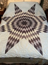 Vintage Quilt Handmade Lonestar Blue White Patchwork Cotton Farmhouse