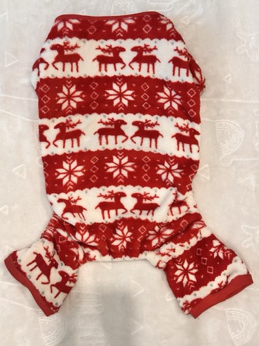 Holiday Dog Warm Festive Red/White  Reindeer Pajamas  Size Large