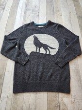 Urban Pipeline Wolf Howling To The Moon Gray Knit Sweater Men's Small