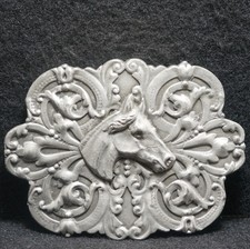WI03119 VINTAGE 1974 HORSE HEAD WESTERN ANIMAL ARTWORK PEWTER BELT BUCKLE